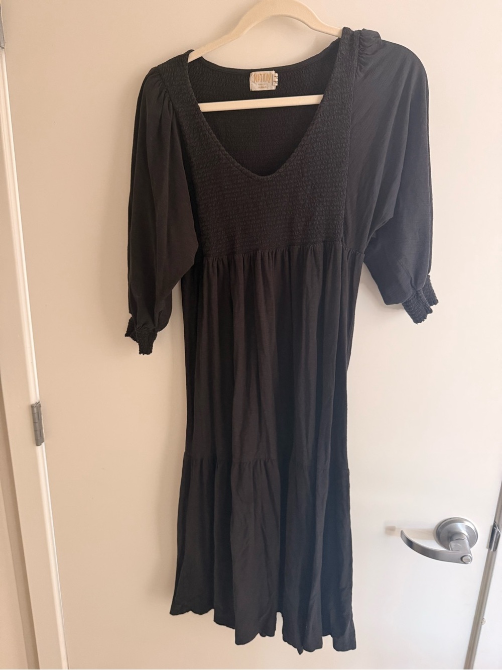 Nation LTD Black V-Neck Smocked Midi Dress